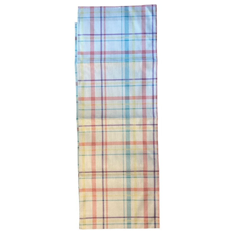 Table Runner 13x72in Woven Polyester Plaid Pastel off white Easter Spring